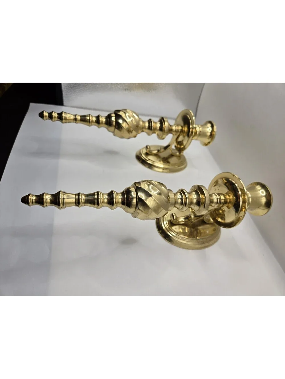 Vintage Solid Brass Pair/Set Wall Sconce Candle Holders Twist Swirl 10
